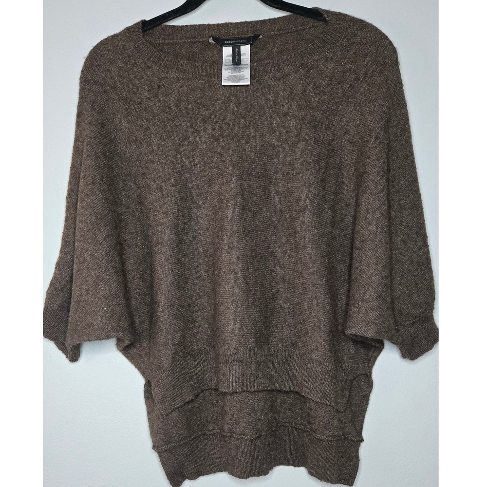 BCBGMAXAZRIA Small Brown Wool Yak Blend Oversized Dolman Sweater Tunic
